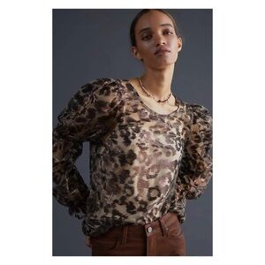 NWOT Anthropologie Eva Franco Sheer Leopard Top  Size Small